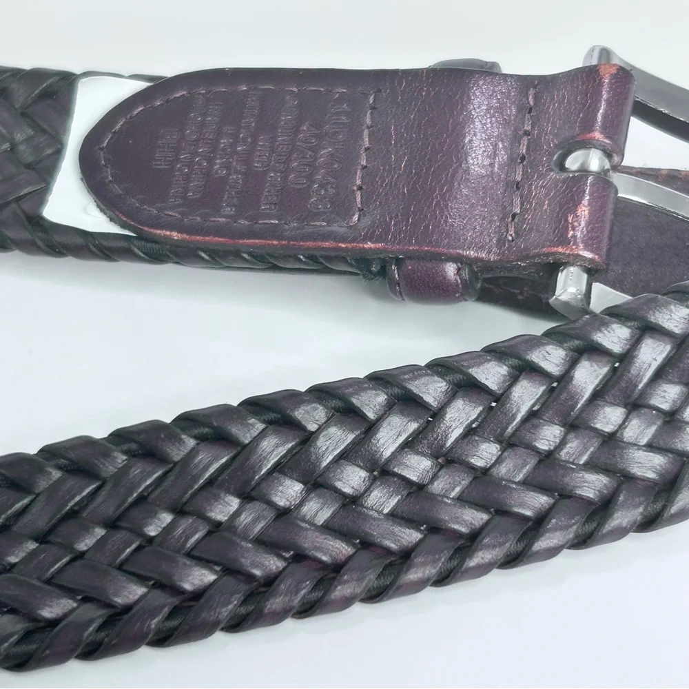 DOCKERS‎ Men’s Braided Genuine Leather Belt Dark Brown Silver Buckle Size 40/100